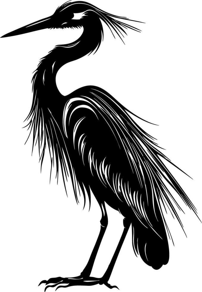 Elegant Heron Silhouette Art Wildlife Design for Tattoos and Coloring vector