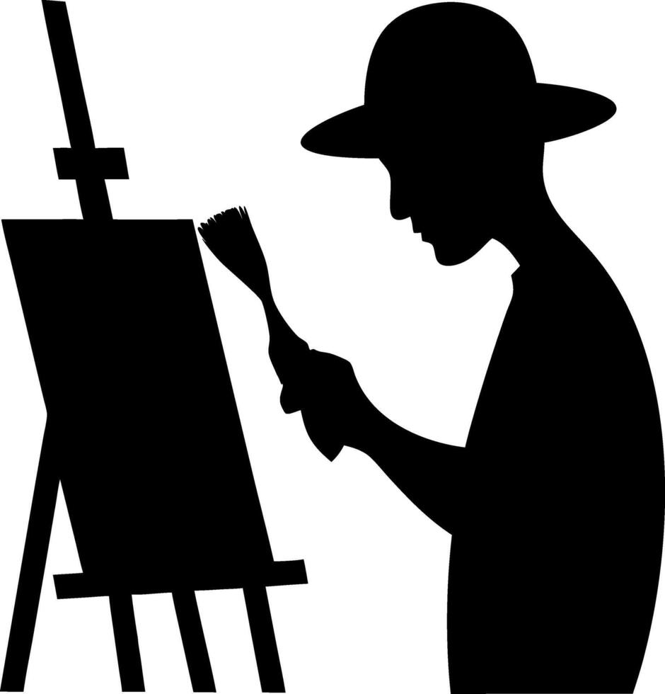 Silhouette Artist Painting on Easel for Creative Design and Art Projects vector