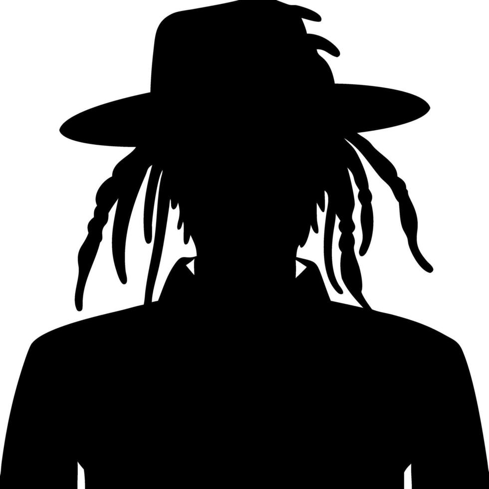 Silhouette of Person with Dreadlocks and Hat Illustration vector