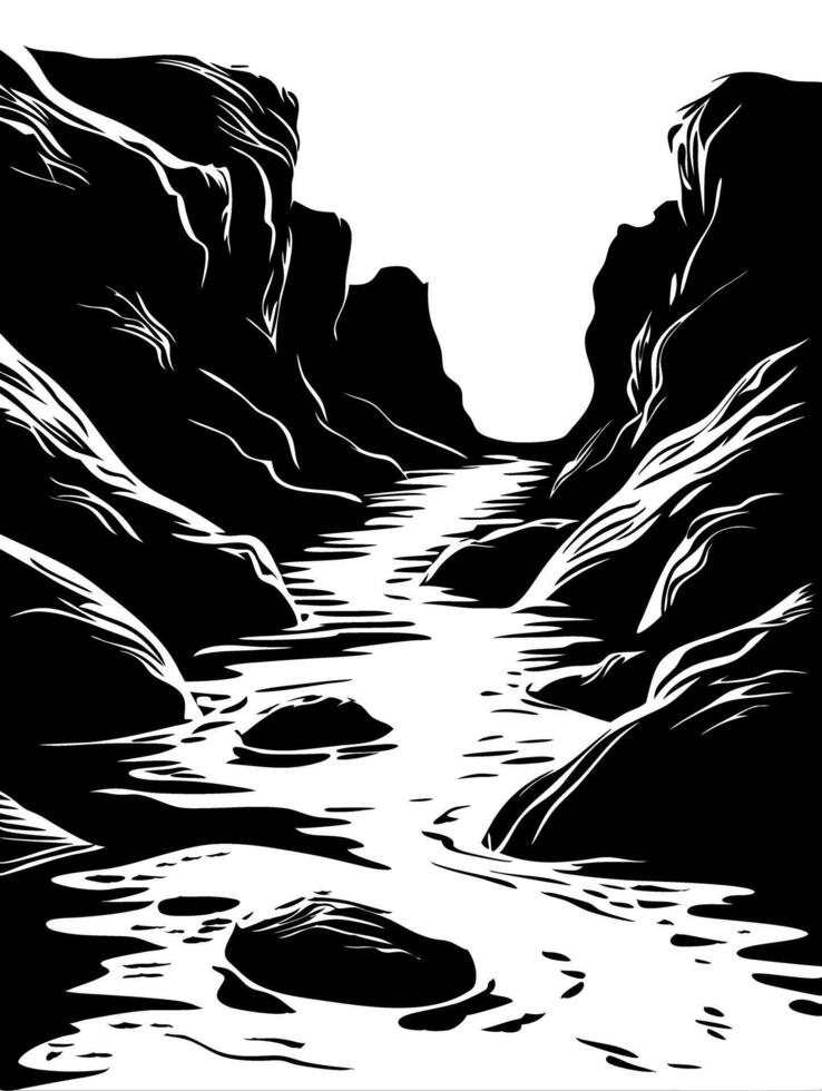 Dramatic Canyon River Illustration for Nature Art and Design vector