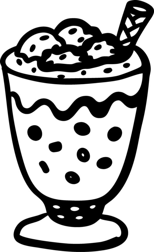 Cartoon Ice Cream Sundae Dessert with Waffle Cone Topping for Coloring Book or Menu Design vector