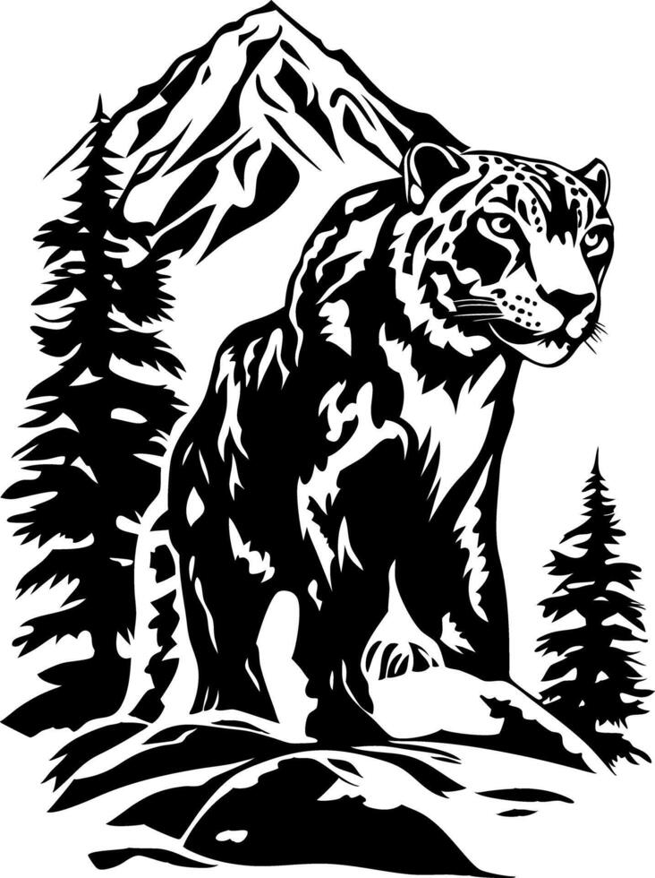 Majestic Tiger Silhouette in Mountain Forest Wildlife Art vector