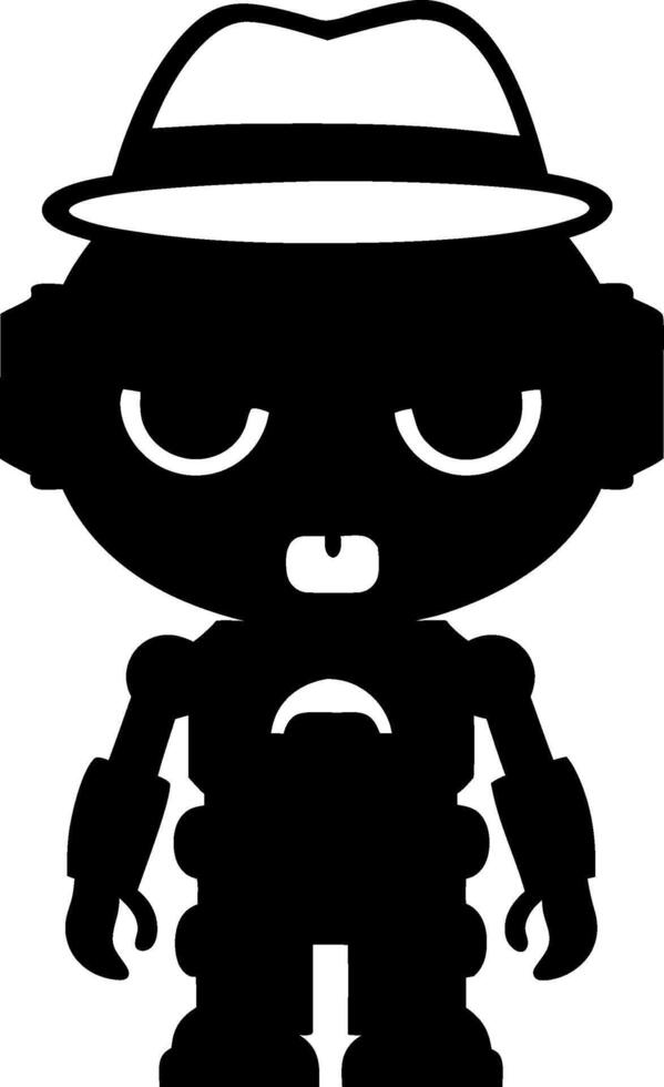 Silhouette Cute Robot Wearing Fedora Art for or Sticker Design vector