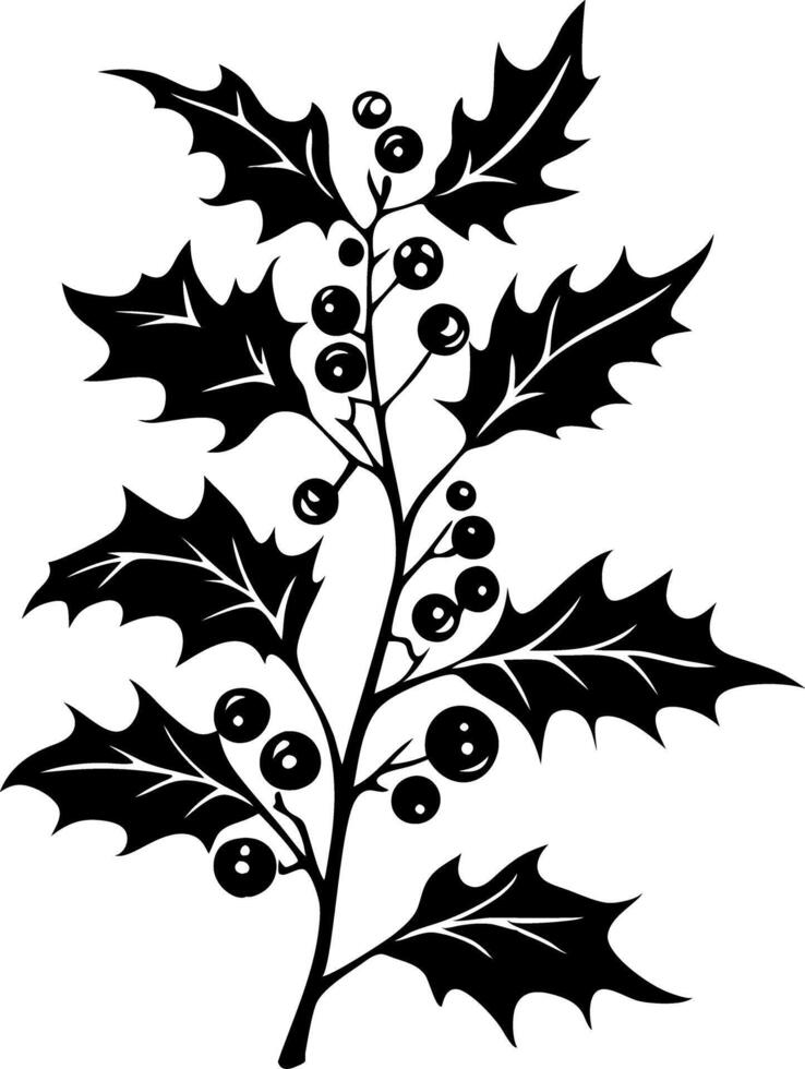 Black Holly Leaves and Berries Illustration for Christmas Decor vector