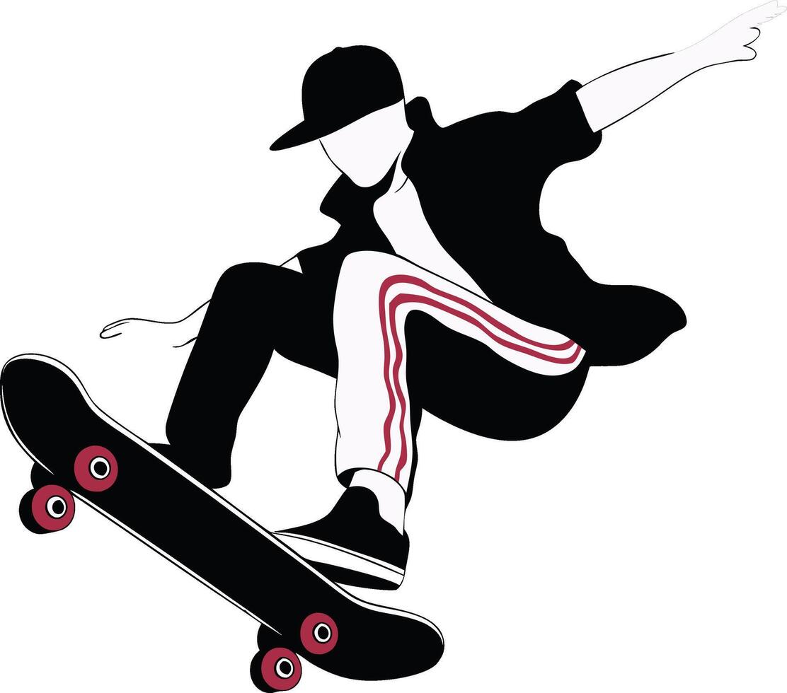 Skater Performing Dynamic Jump in Stylish Graphic Illustration vector