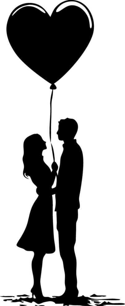 Romantic Couple Silhouette with Heart Balloon for Valentine's Day Design vector
