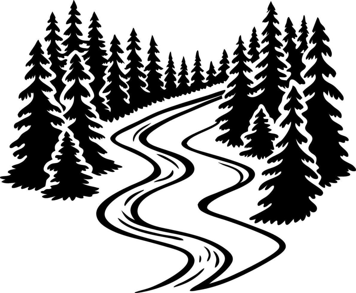 Serene Pine Forest with Winding Road Illustration for Nature and Adventure Art vector
