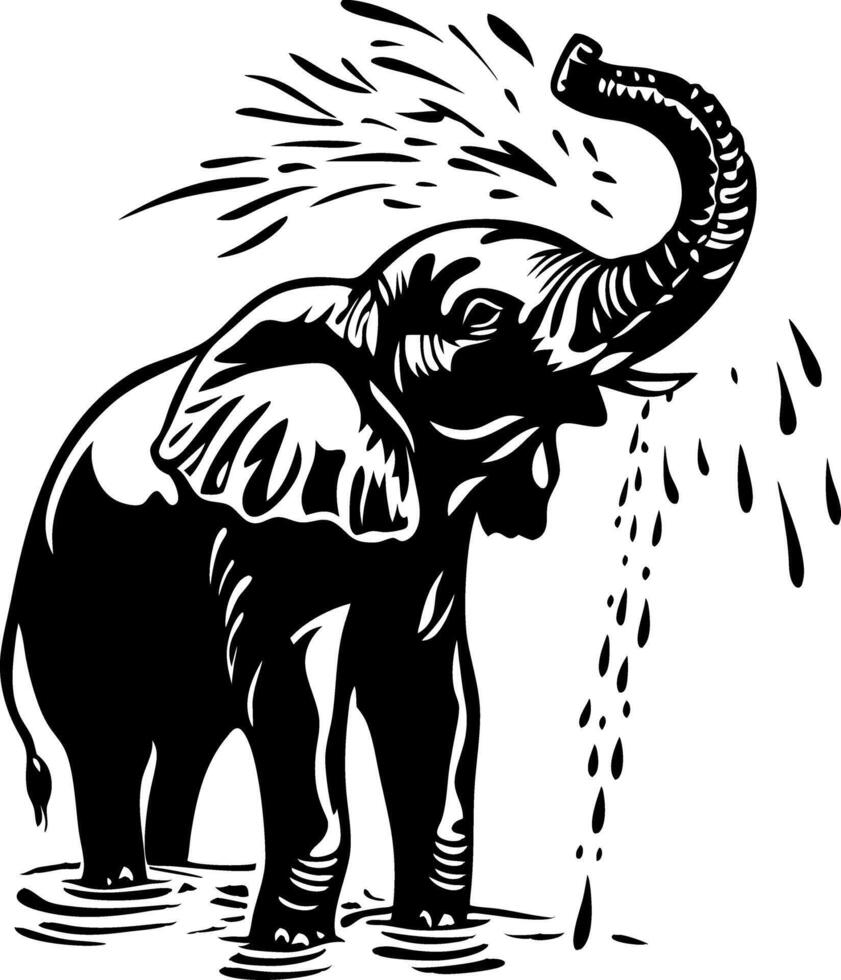 Elephant Spraying Water Art for Tattoo Design and Coloring Book vector