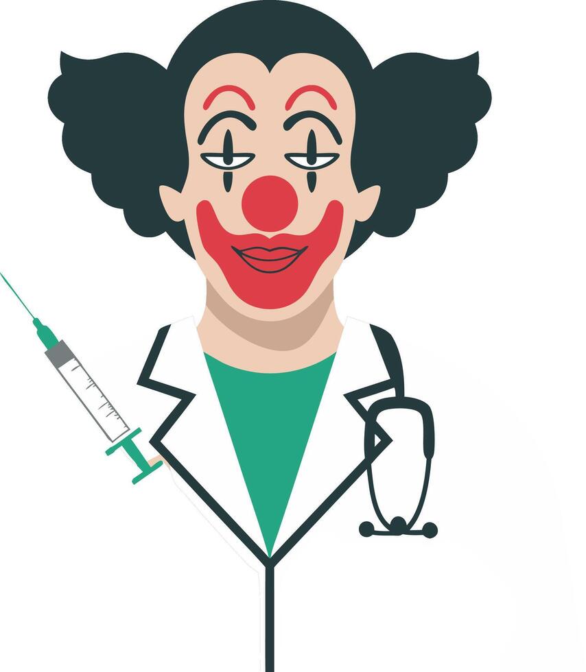 Clown Doctor Illustration with Syringe Symbolizing Humor in Medicine vector