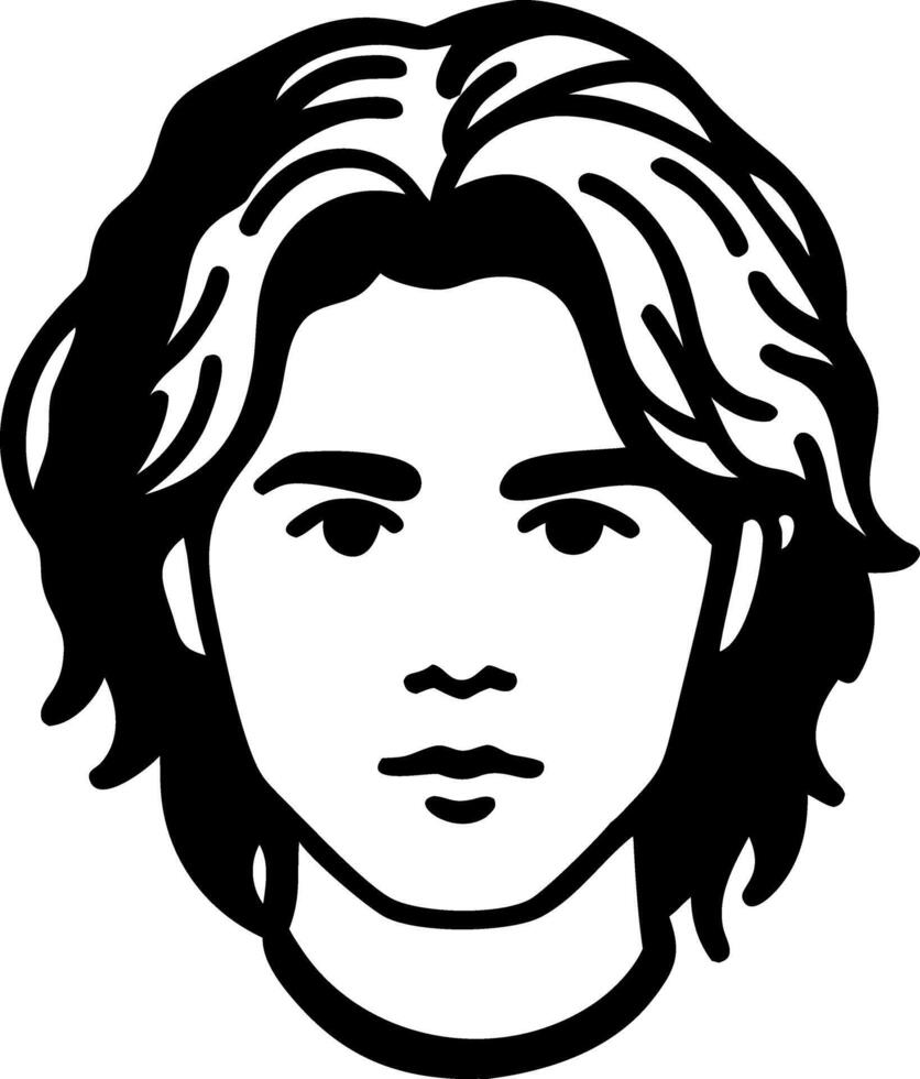Black and White Illustration of a Youthful Face with Wavy Hair vector