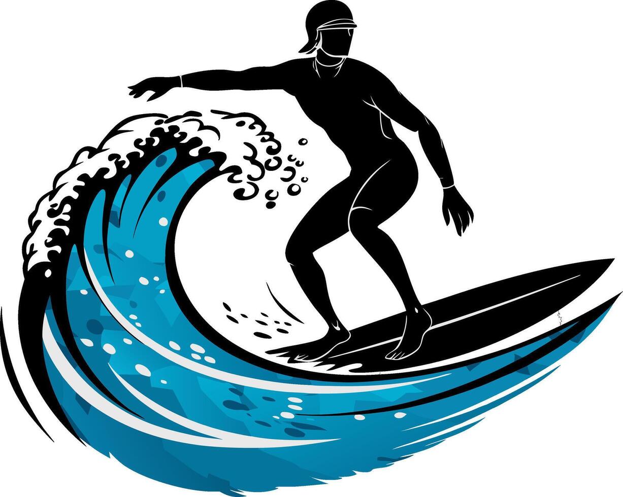 Surfer Riding Ocean Wave Silhouette Illustration for Sports and Beach Themes vector
