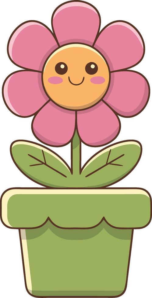 Cute Smiling Flower in Green Pot Art for Kids and Crafts vector