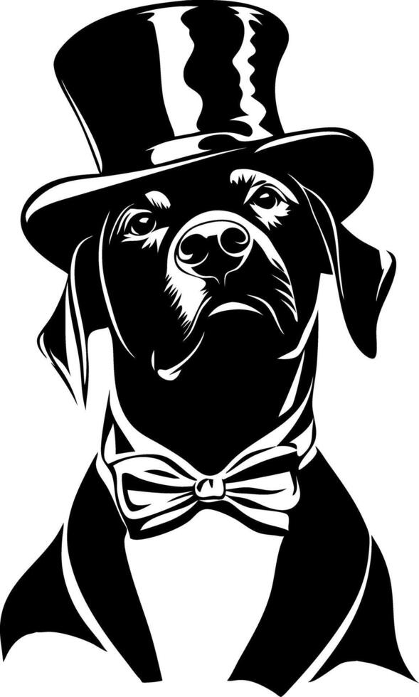 Sophisticated Dog in Top Hat and Bowtie Art Illustration vector