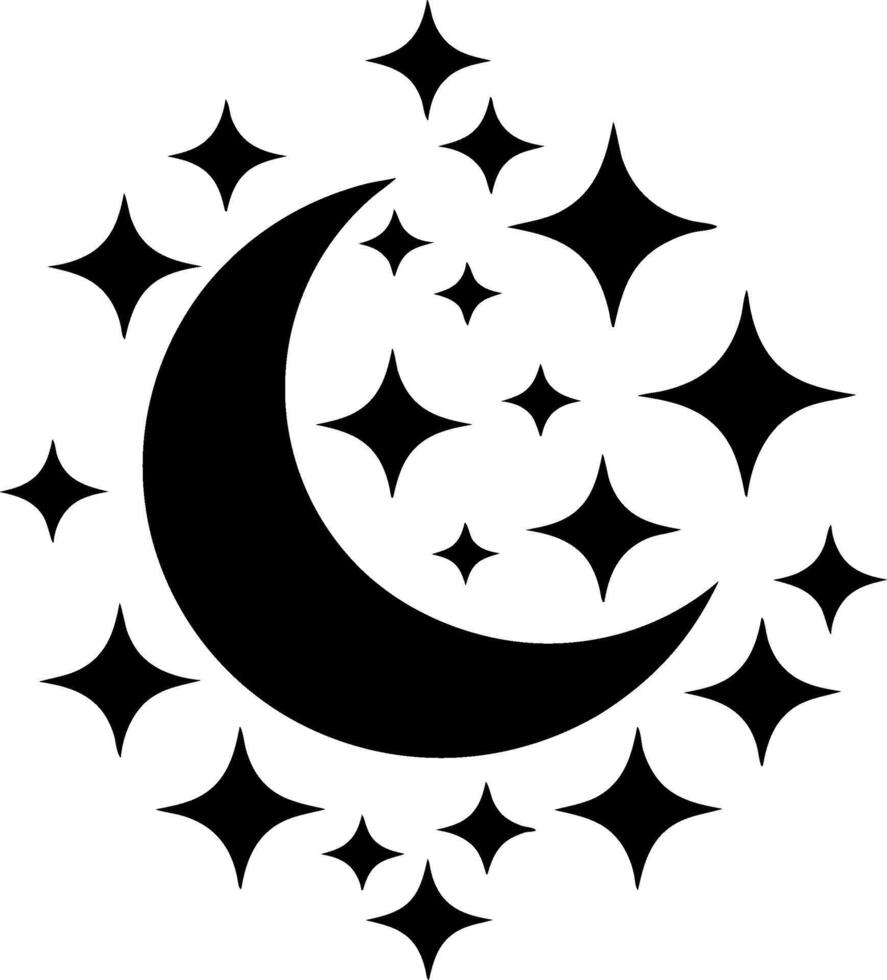 Black Crescent Moon and Stars for Night-Themed Designs vector