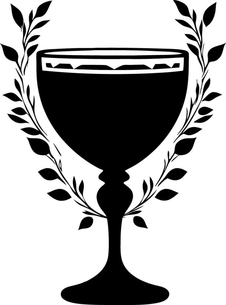 Elegant Black Trophy with Laurel Leaves for Awards and Achievements Design vector