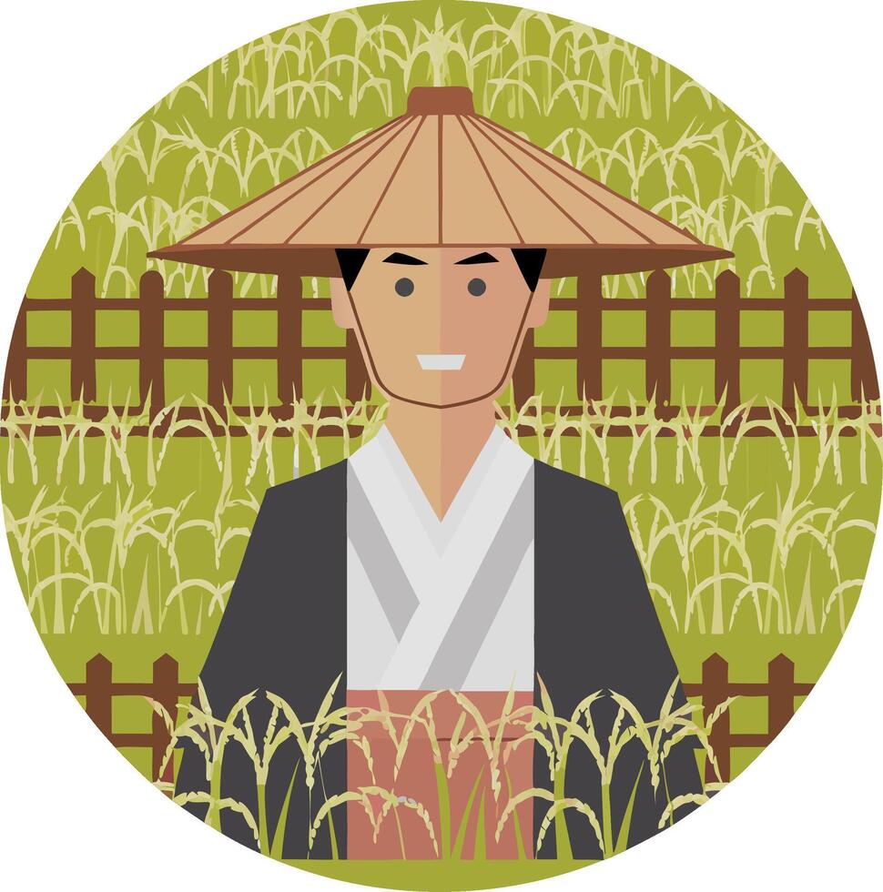 Traditional Japanese Farmer in Rice Field Illustration vector