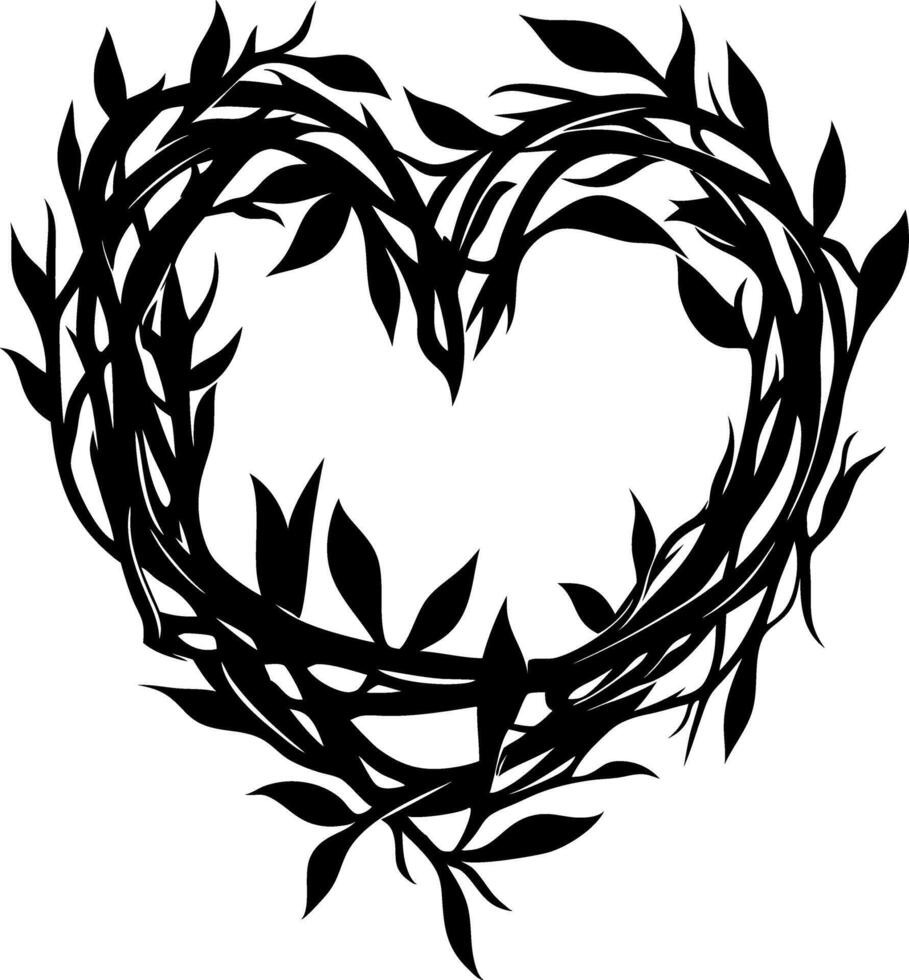 Heart Shaped Floral Vine Silhouette Art for Design and Craft Projects vector