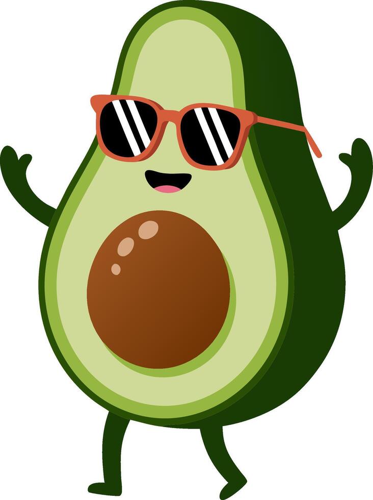 Happy Avocado Cartoon Character with Sunglasses for Fun Design vector