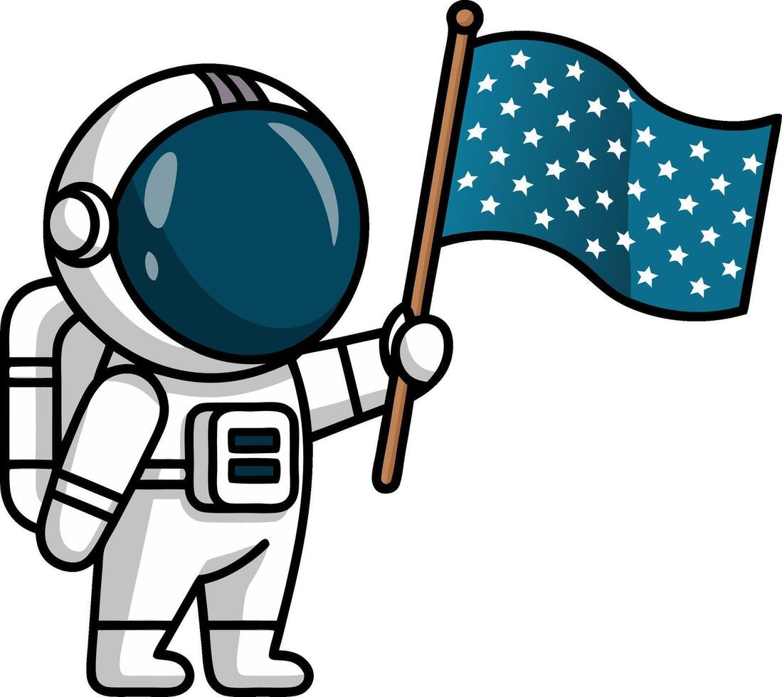 Cute Astronaut Holding Flag Illustration for Space-Themed Projects vector