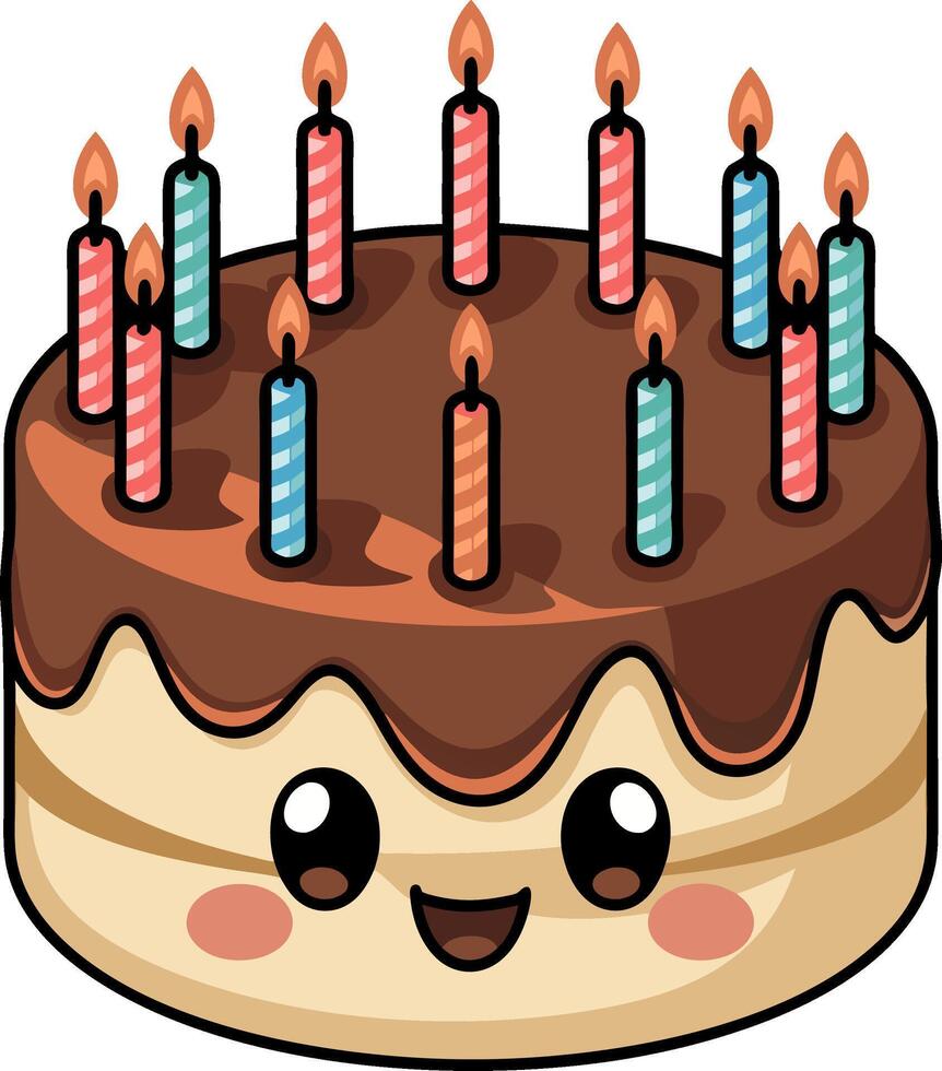 Cute Smiling Birthday Cake with Colorful Candles Cartoon vector