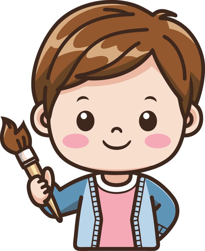 Cute Child Character Holding Paintbrush Cartoon Art for Kids and Creative Projects vector