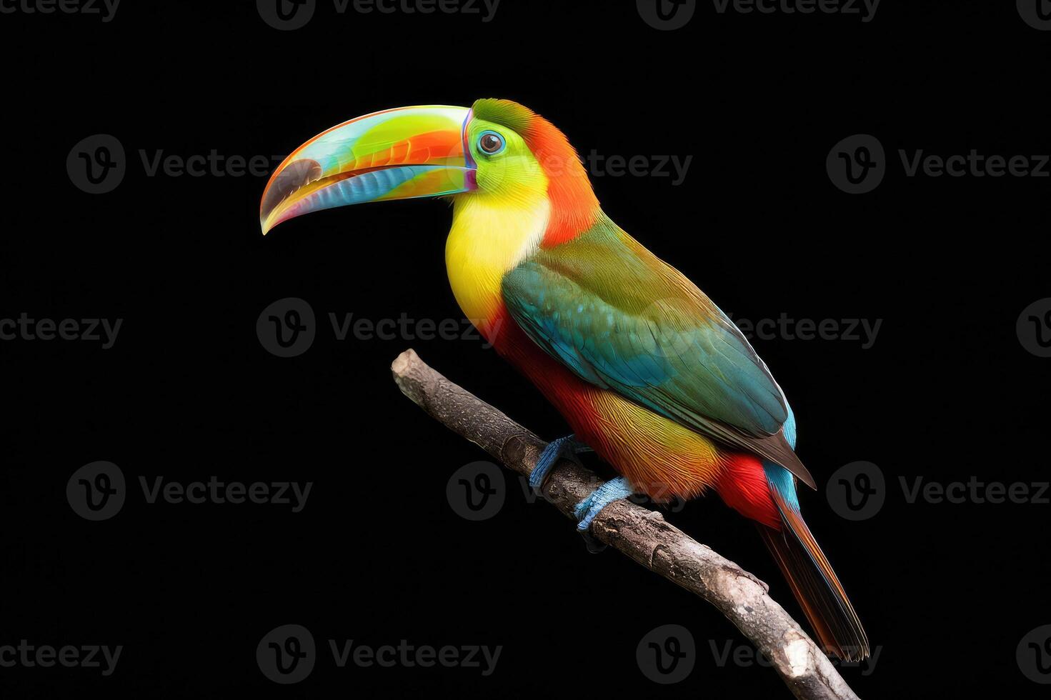 Fiery-billed aracari perched on branch, vibrant plumage on display photo
