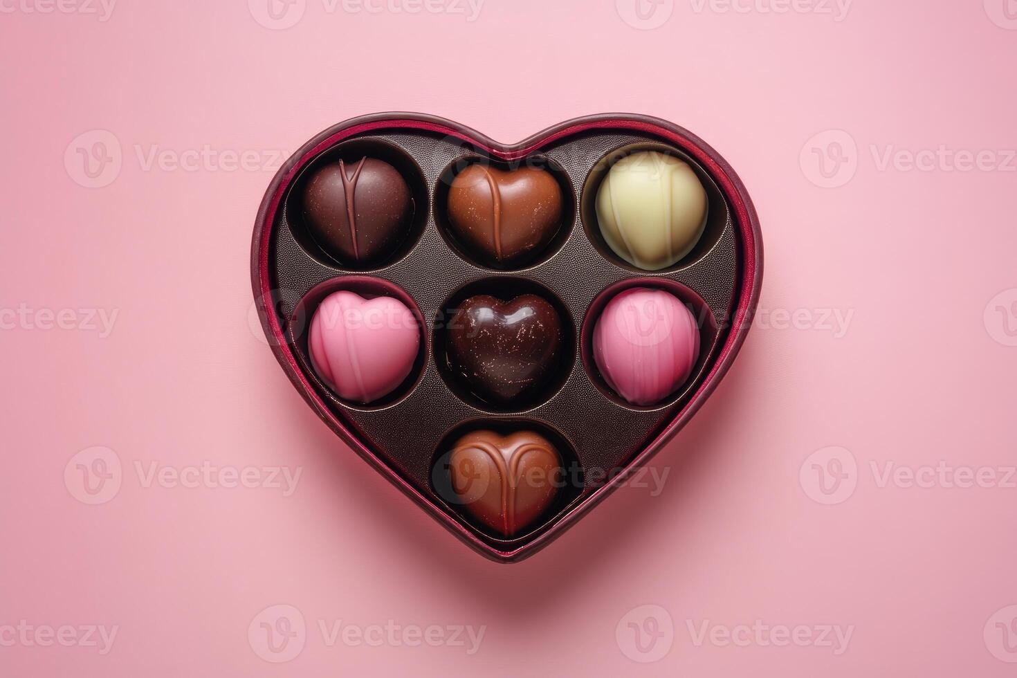 Heart shaped box filled with chocolates representing love and affection photo