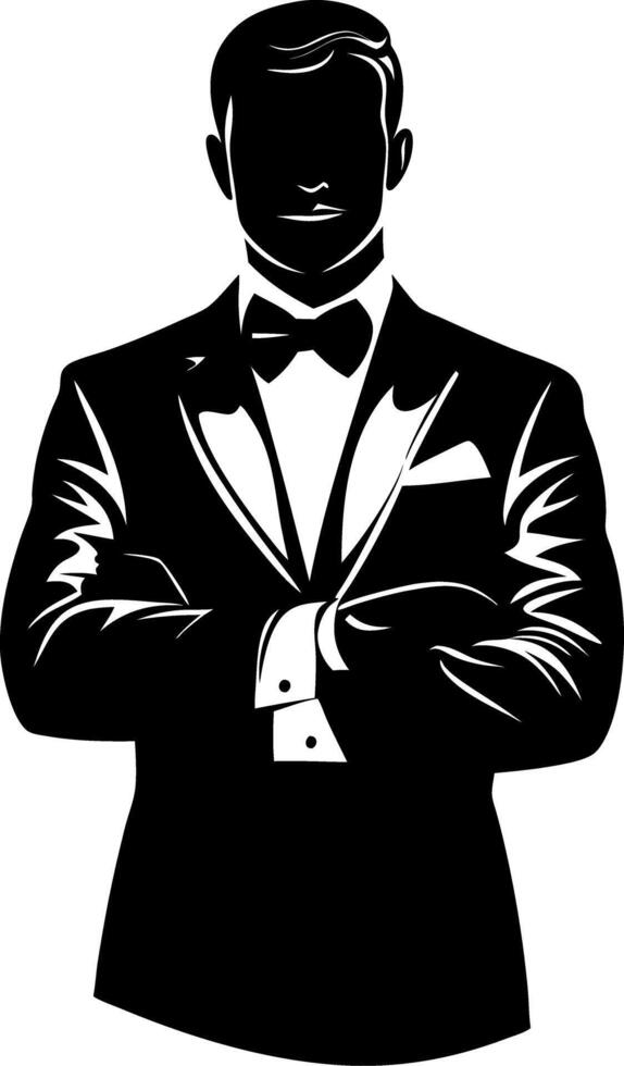 Elegant Silhouette of Man in Tuxedo with Bowtie for Formal Event Design vector