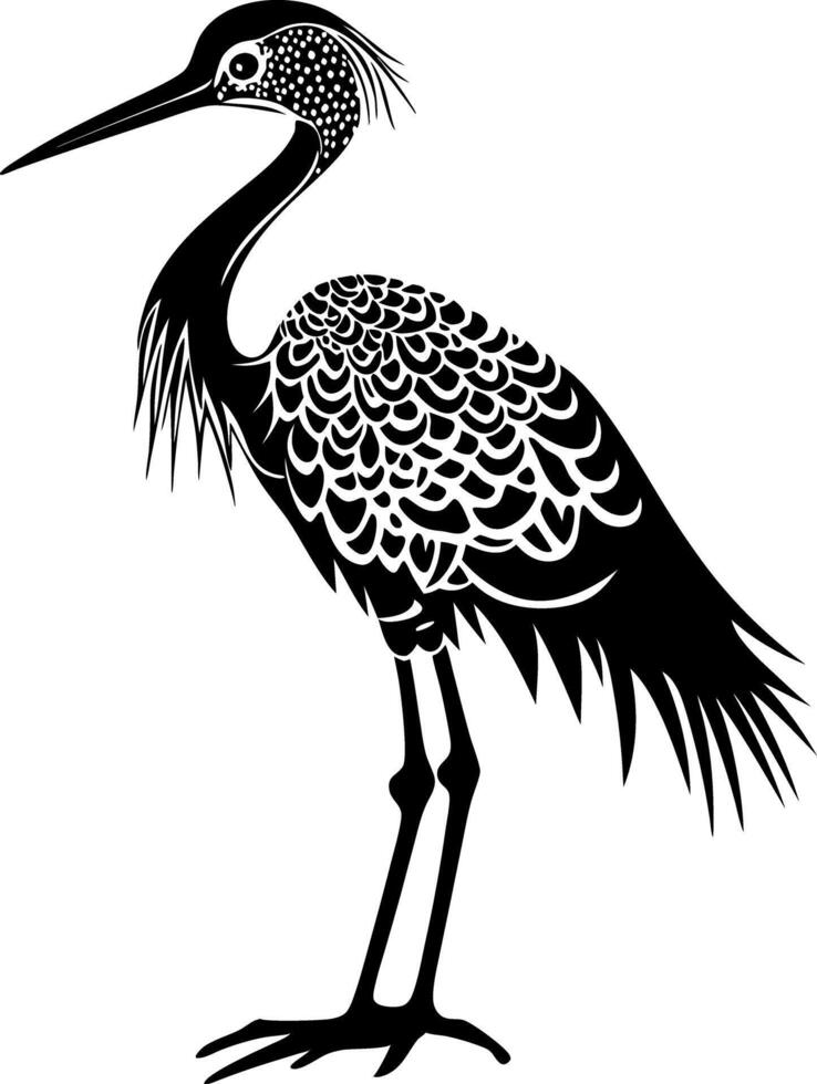 Elegant Crane Silhouette Intricate Bird Design for Tattoos and Art Projects vector