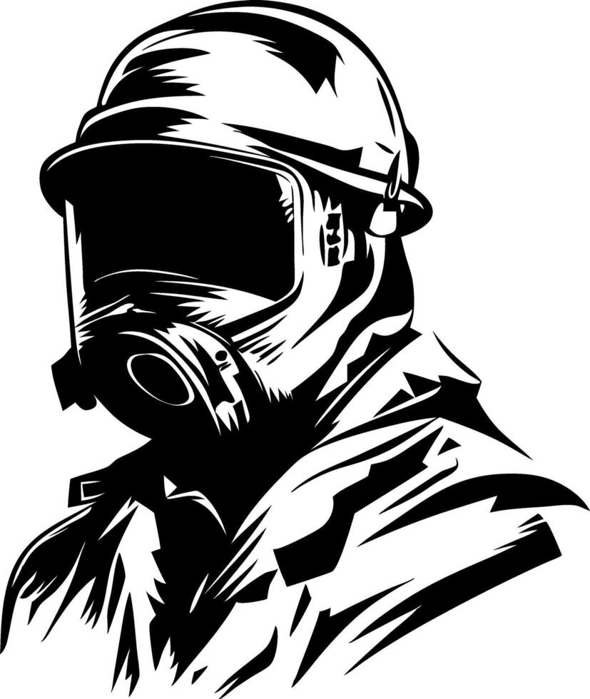 Illustration Man in Gas Mask and Protective Suit for Safety and Security Themes vector