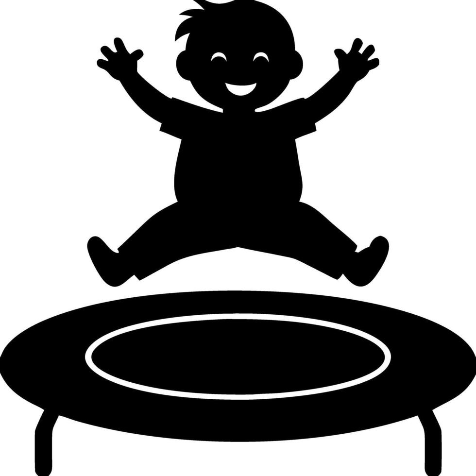 Silhouette of Happy Child Jumping on a Trampoline Cartoon Illustration vector