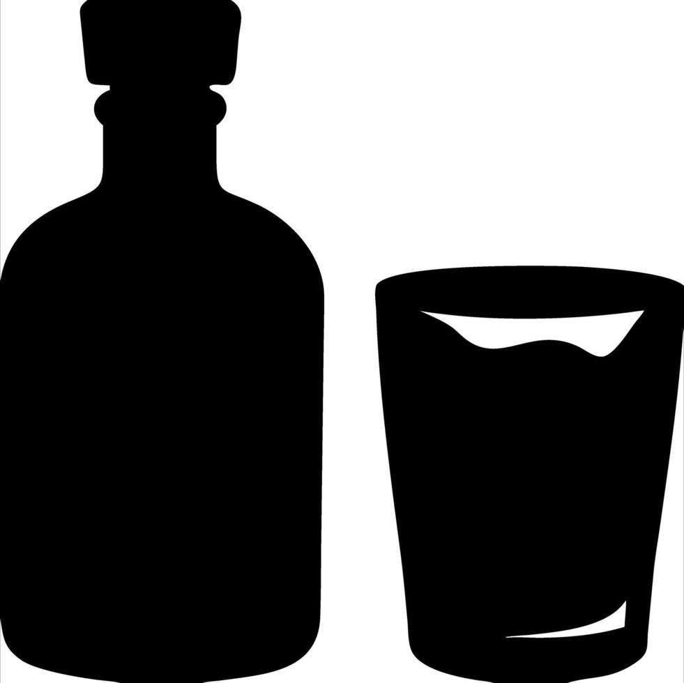 Silhouette of Bottle and Glass for Beverage and Bar Design vector