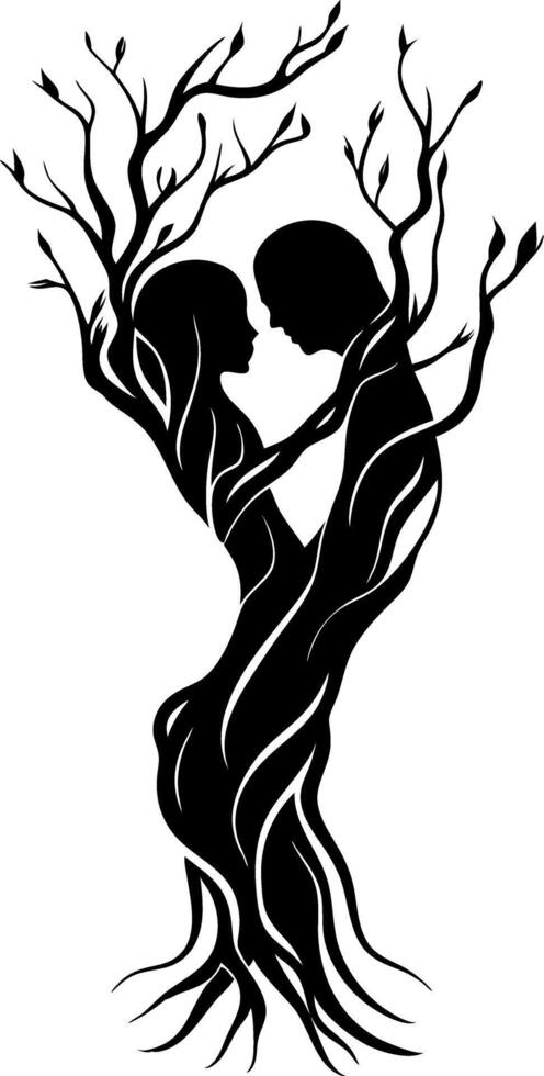 Romantic Tree Silhouette Couple Embrace Nature Unity Symbol vector