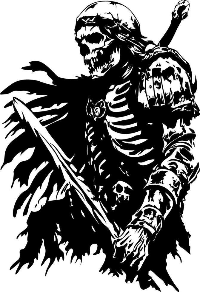 Skeleton Warrior Illustration for Fantasy Art and Tattoo Designs vector
