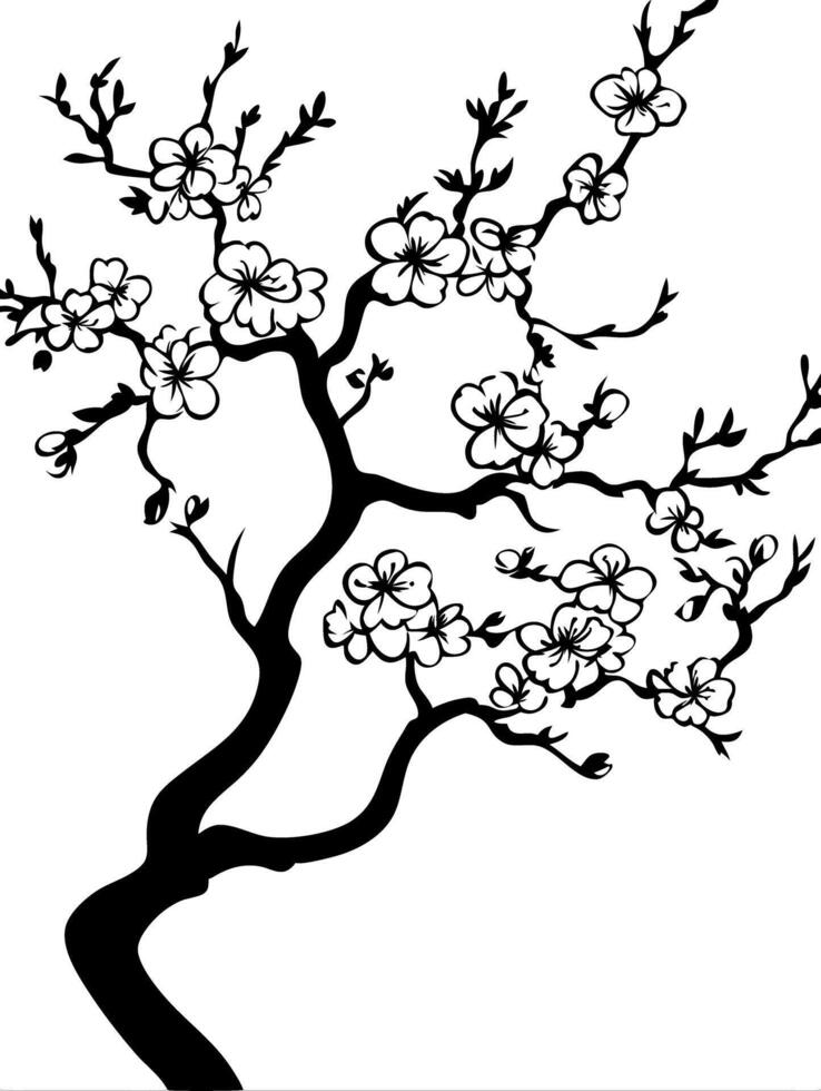 Elegant Cherry Blossom Branch Illustration for Artistic Designs vector