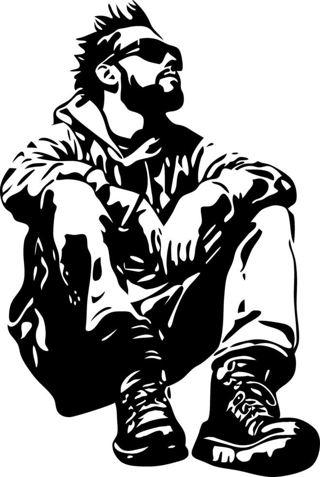 Cool Urban Streetwear Fashion Man Sitting Relaxed Silhouette Art vector