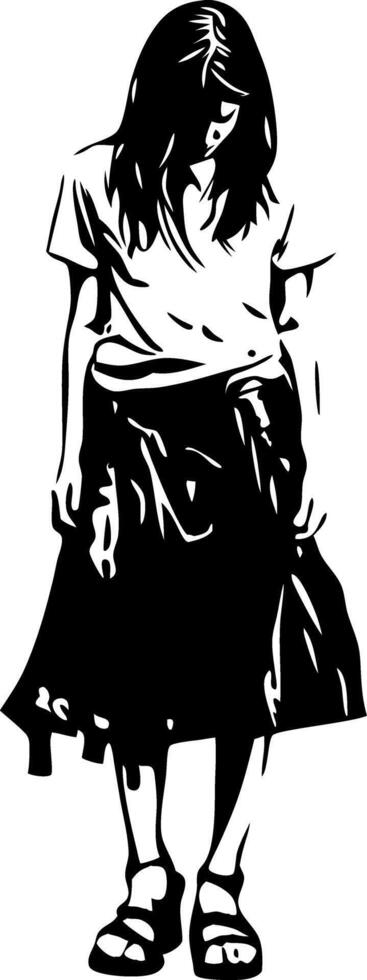Minimalist Sad Girl Silhouette Art for Design Projects and Tattoos vector