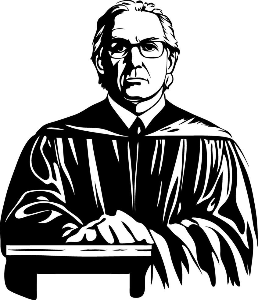 Serious Judge in Robe Line Art for Legal Illustrations and Educational Use vector