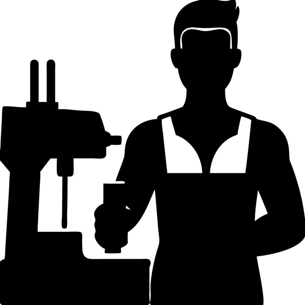 Silhouette of Craftsman Operating Drill Press Industrial Worker Design vector
