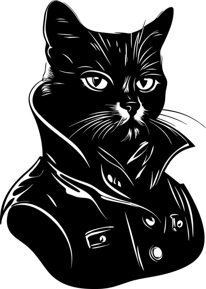 Stylish Cat in Jacket Illustration for Tattoos and Posters vector