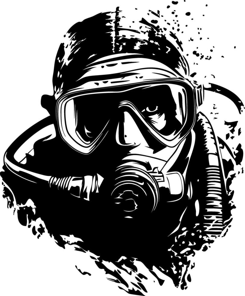 Illustration of Diver Wearing Underwater Breathing Apparatus and Goggles vector