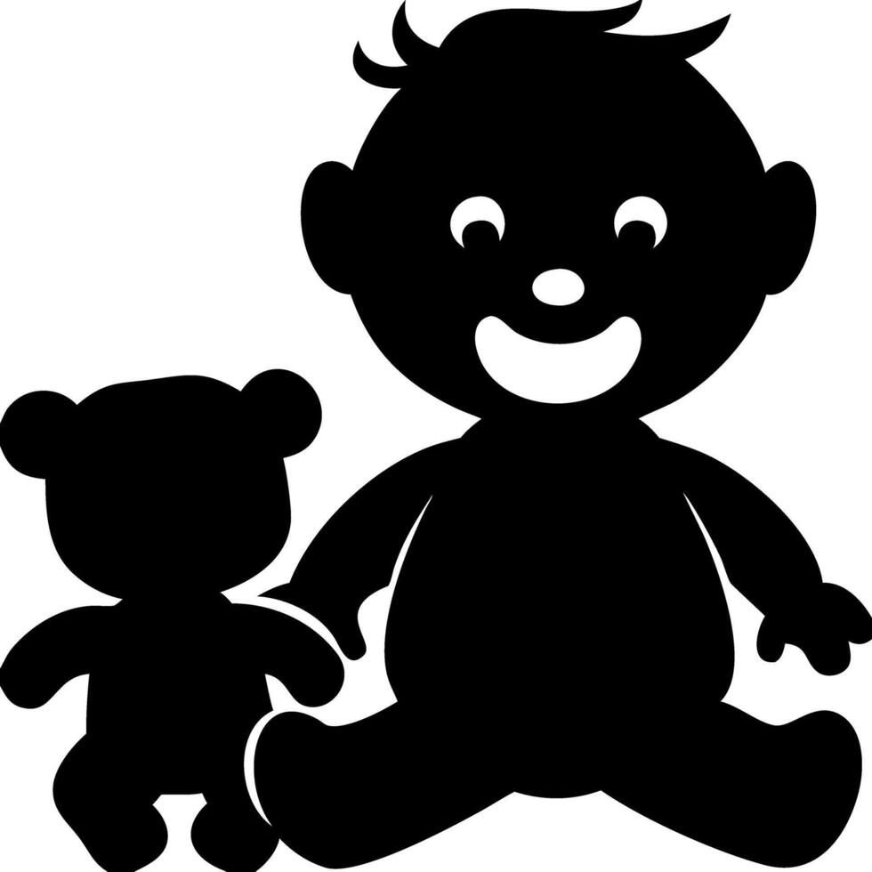Silhouette of Happy Baby with Teddy Bear for Nursery Decor and Children's Books vector