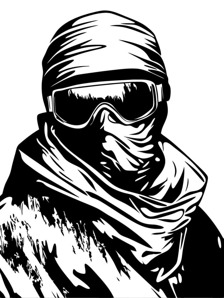 Desert Explorer Silhouette with Goggles and Scarf Mysterious Art vector