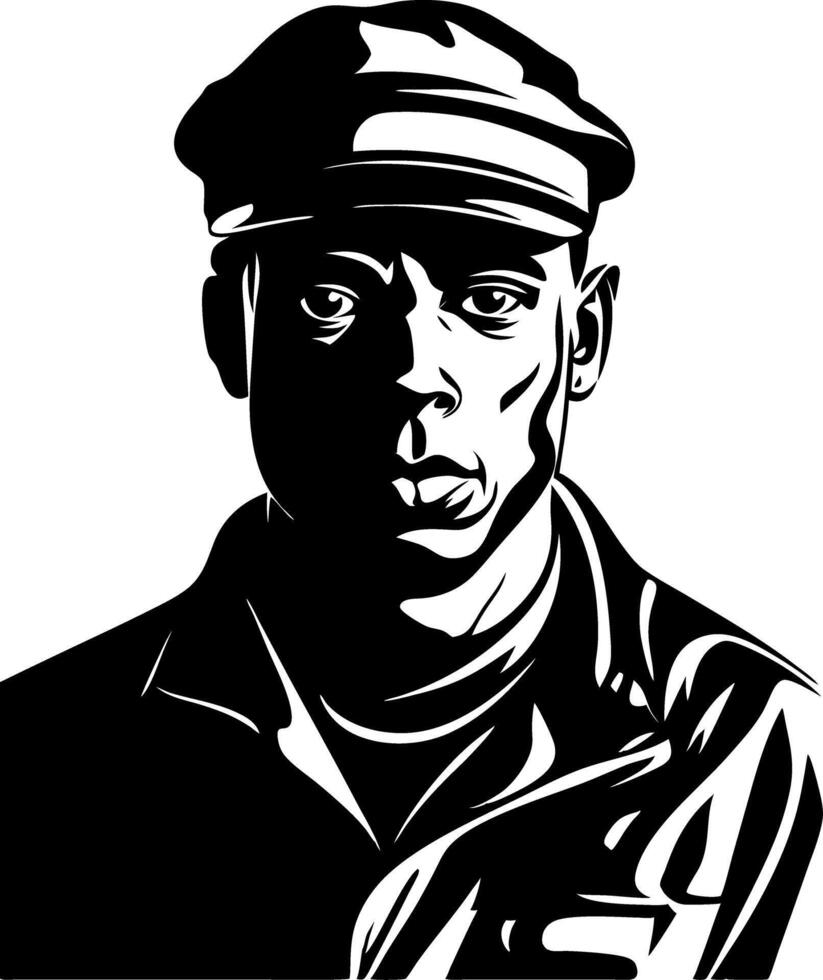 Illustration Expressive Man in Hat Black and White Art Style for Posters or Tattoos vector