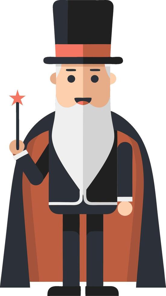Wizard in Top Hat Holding Magic Wand Illustration for Fantasy Design Projects vector