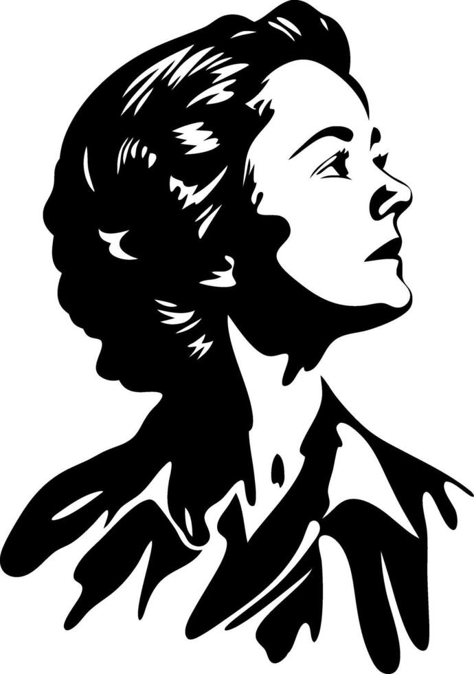 Elegant Woman Silhouette Black and White Art Portrait vector
