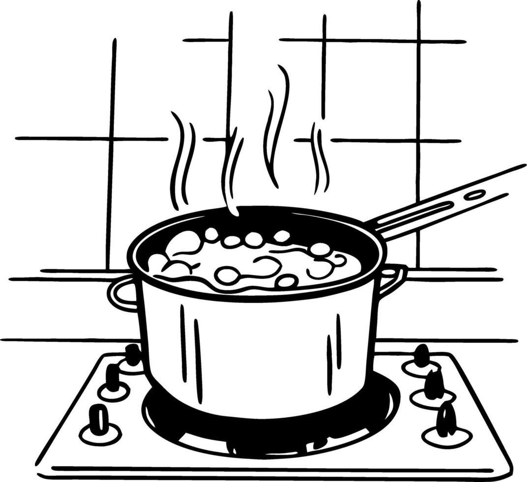 Boiling Pot on Stove Top with Steam Kitchen Illustration vector