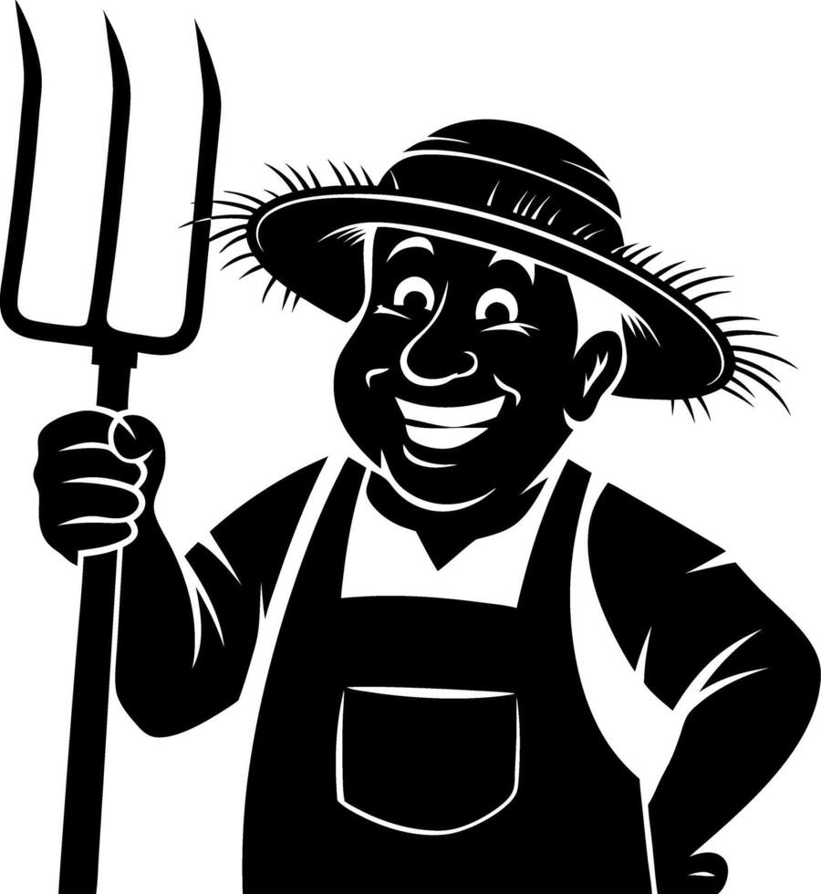 Smiling Farmer Holding Pitchfork Illustration for Agriculture Art and Cartoon Designs vector