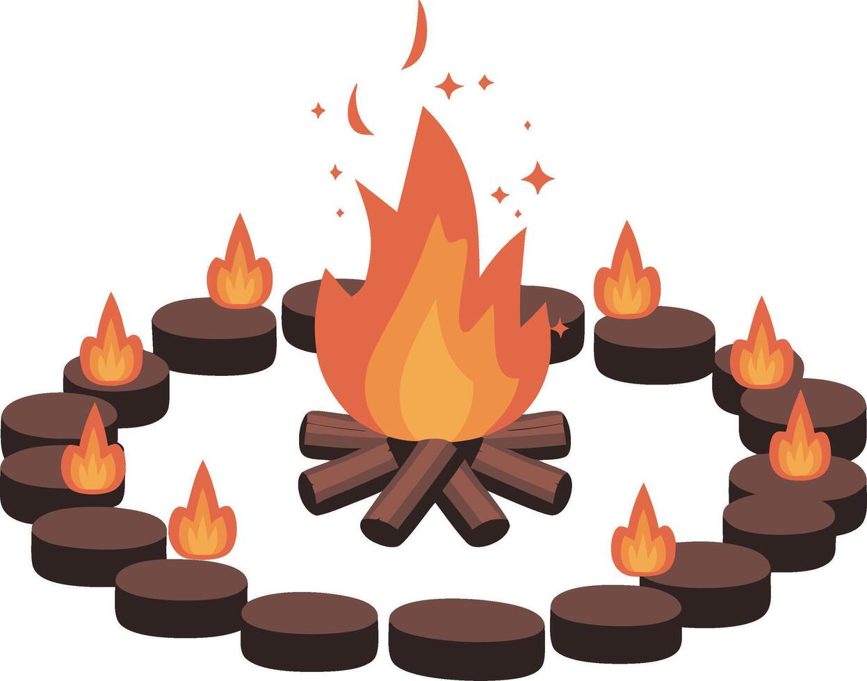 Campfire Illustration with Flames and Logs in Circular Setting vector