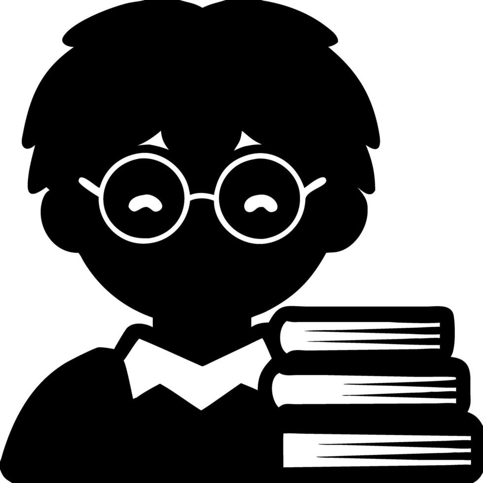 Illustration Young Student with Glasses and Books Silhouette Design vector